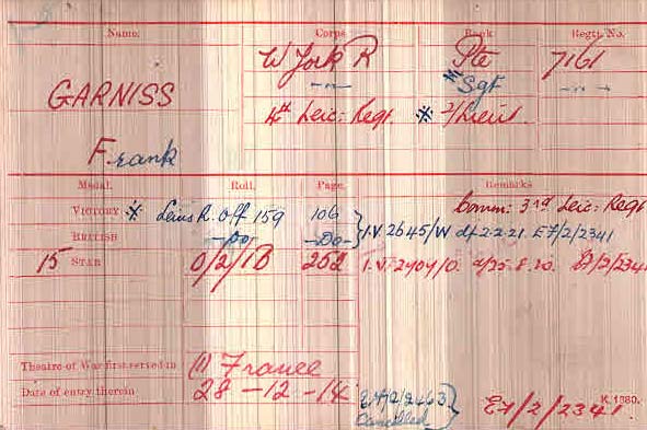 Garniss Medal Card