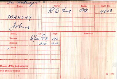 Mahoney other medal card