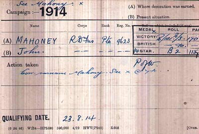 Mahoney medal card