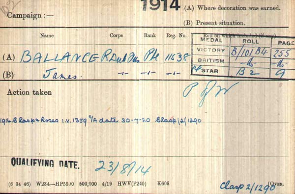 Ballance medal card