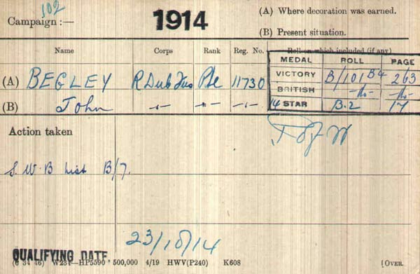 begley medal card