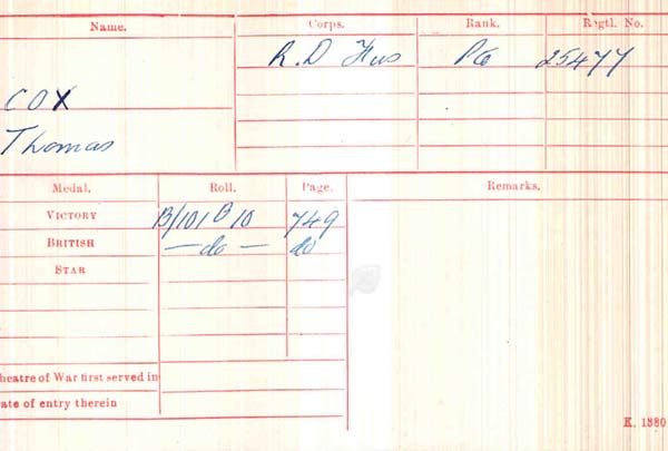 cox medal card