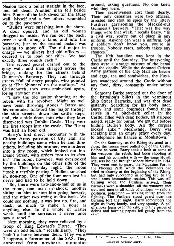 Private Barry in Irish Times